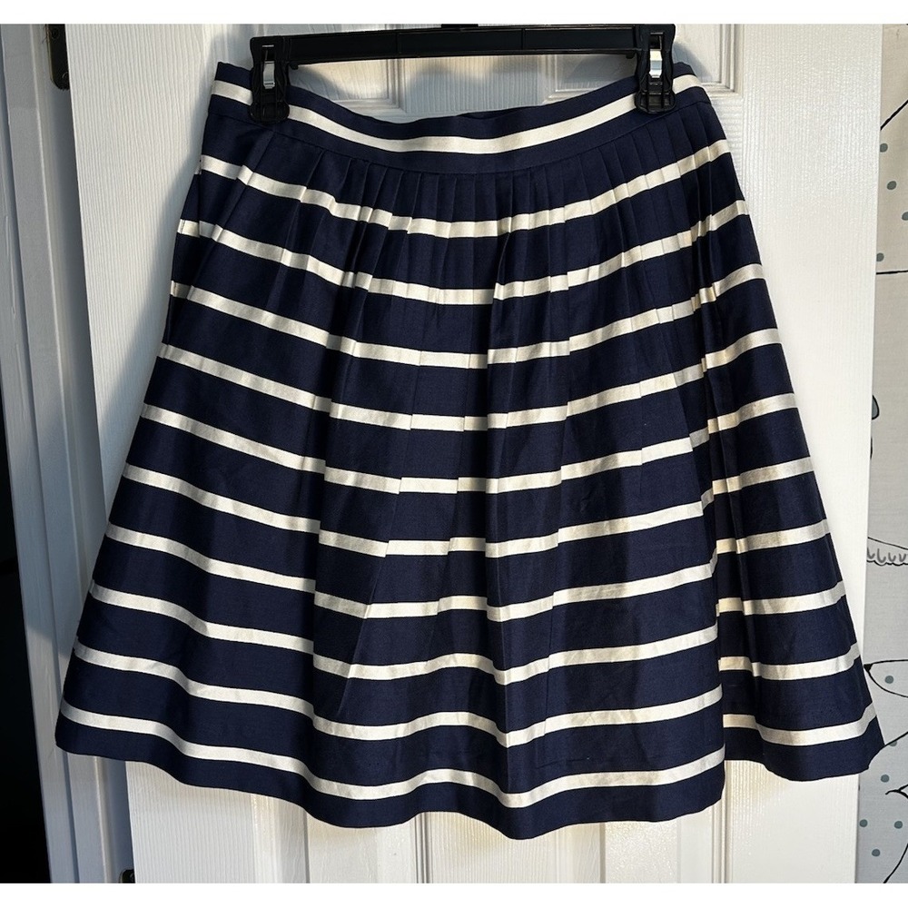 Polo Ralph Lauren Navy Blue Cream Striped Pleated Mini Skirt Sizeβ 0 Nautical